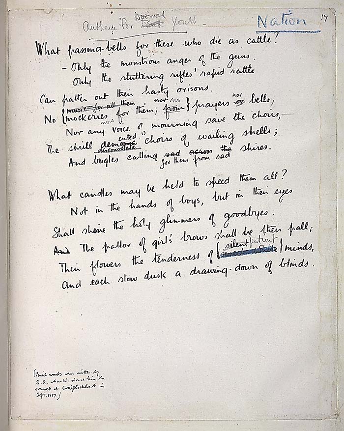 Wilfred Owen. SUMMARY “Anthem for Doomed Youth” has two sections