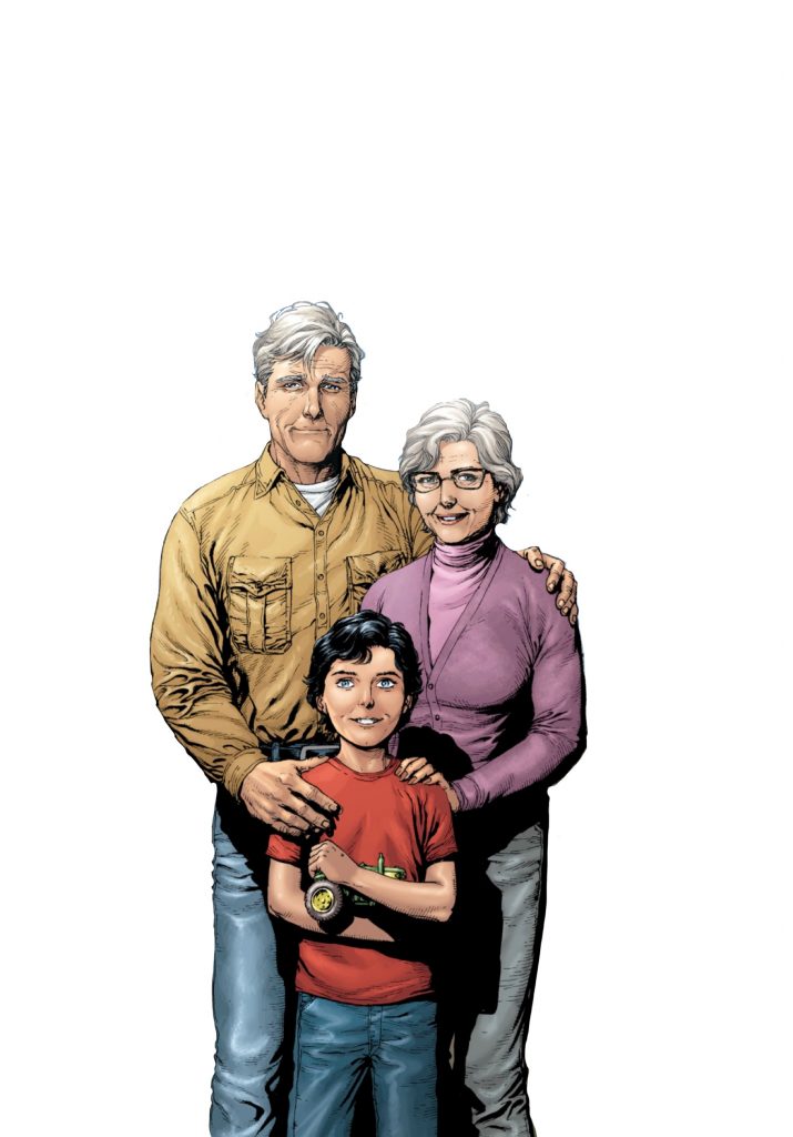 Jonathan and Martha Kent with young Clark Kent, Art by Gary Frank